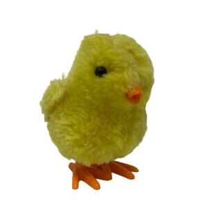 Vintage Wind-Up Jumping Chick Hopping Soft Plush Animal Toys Gift Easter Basket